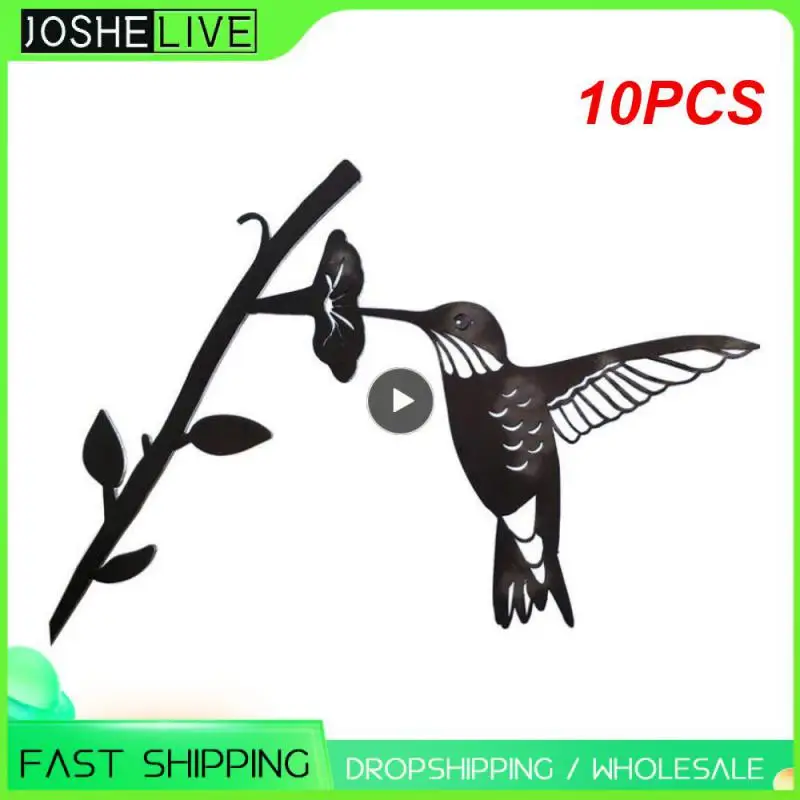 

10PCS Hummingbird Metal Bird Decoration Black Wrought Iron Bird On Branch Animals Garden Silhouette Hummingbird Silhouette