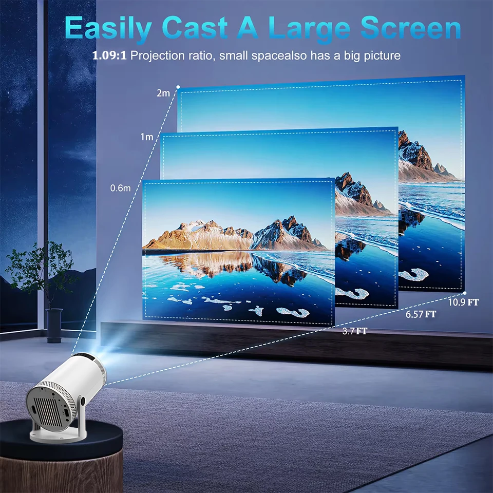 جهاز عرض صغير محمول 5G يدعم 4K 1080P فيديو Proyector 260ANSI Wifi 180 °   جهاز عرض ذكي خارجي بشعاع سينما منزلية دوارة