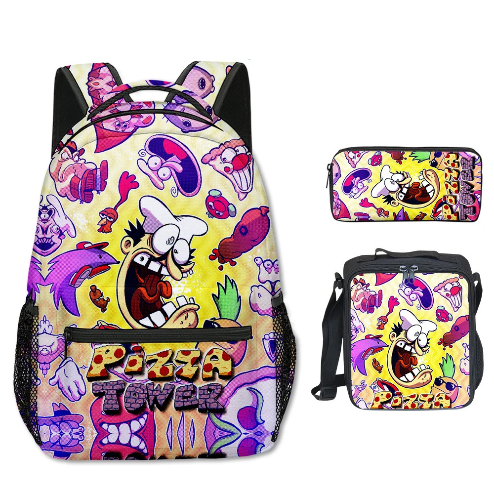 Classic Popular Pizza Tower 3D Printed 3pcs/Set student School Bags Travel Notebook Backpack Crossbody Lunch bag Pencil Case