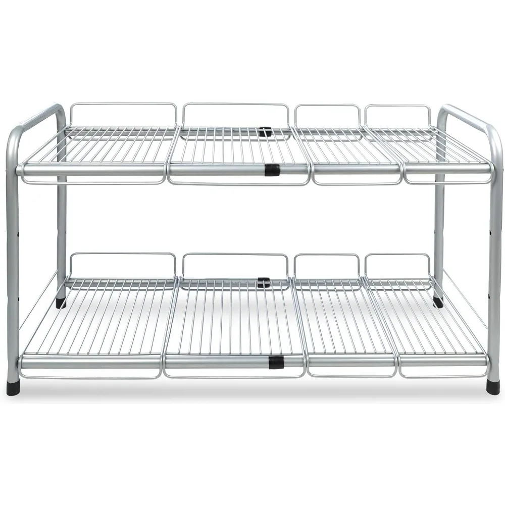 

2 Tier Under Sink Expandable Shelf Organizer,Sturdy Steel Constructed, Silver Coating Finished.Storage Rack (Silver)