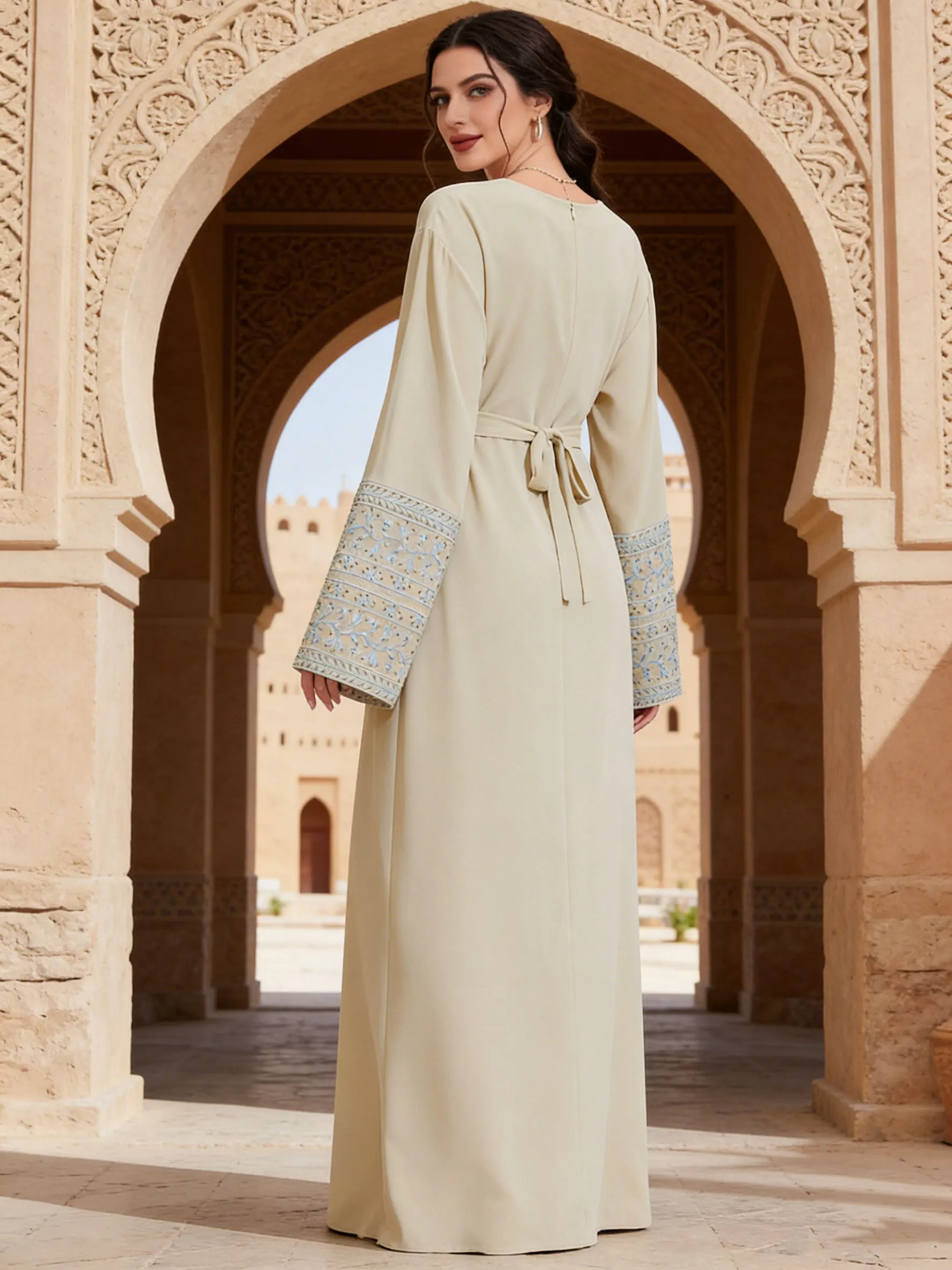 Nuovo modesto ricamato con cintura pullover Abaya Maxi abito da donna musulmano egiziano caftano Ramadan Jalabiya Islam abiti arabi sauditi
