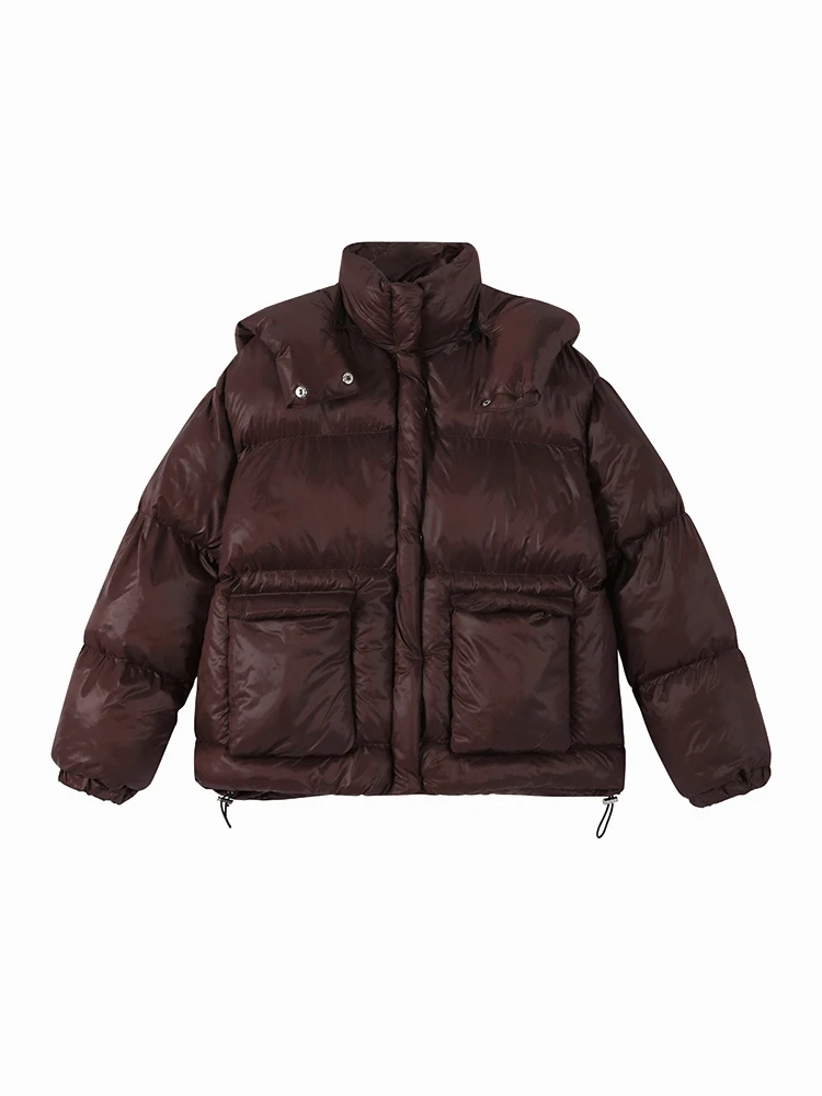 

Зимние женские утепленные куртки с капюшоном, на шнурке, с воротником-стойкой, карманами, на молнии, свободного кроя, повседневные, модные, верхняя одежда для женщин