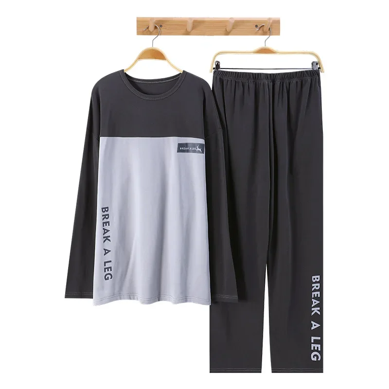 Primavera otoño nueva ropa de dormir de manga larga de algodón para hombre jersey de talla grande ropa de casa L-4XL conjunto de pijama para hombre ropa de descanso minimalista para niño