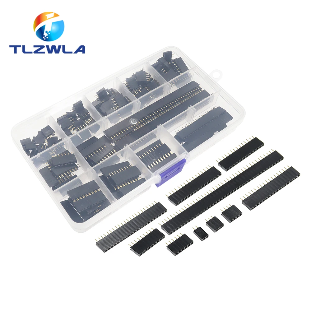 155PCS/Box 2.54mm Single Row Pin Socket Female Header Connector 2/3/4/5/6/7/8/9/10/12/20/40pin PCB Board Combination Kit