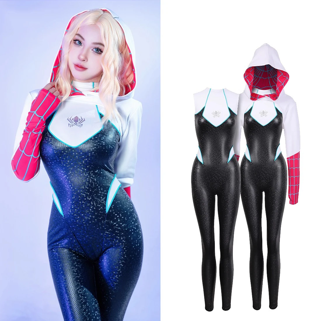Animation Gwen one-piece suit PU one-piece suit cosplay tight elastic anime Halloween Carnival