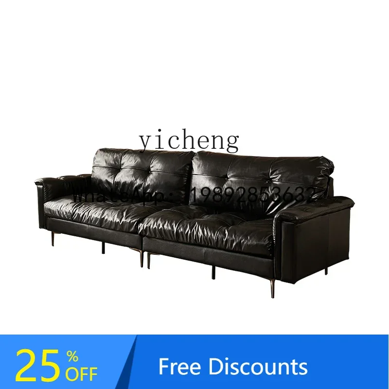 

sofa straight row first layer cowhide black leather sofa
