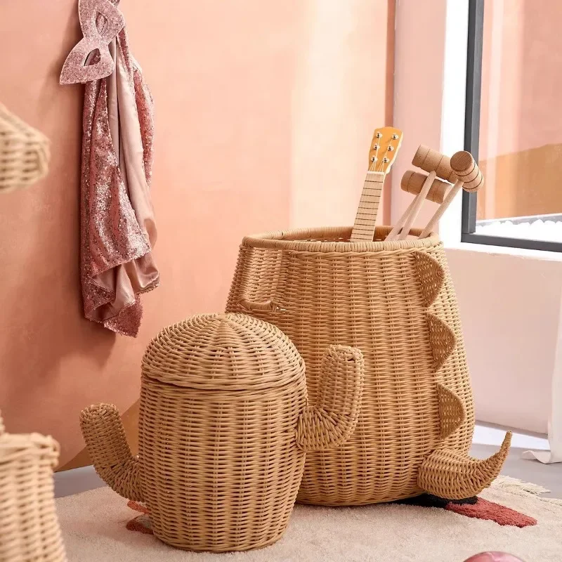 Dinosaur Shape Handwoven Storage Basket, Laundry Basket, Bedroom, Multi-Functional, Decorative, Home, Study Organizer