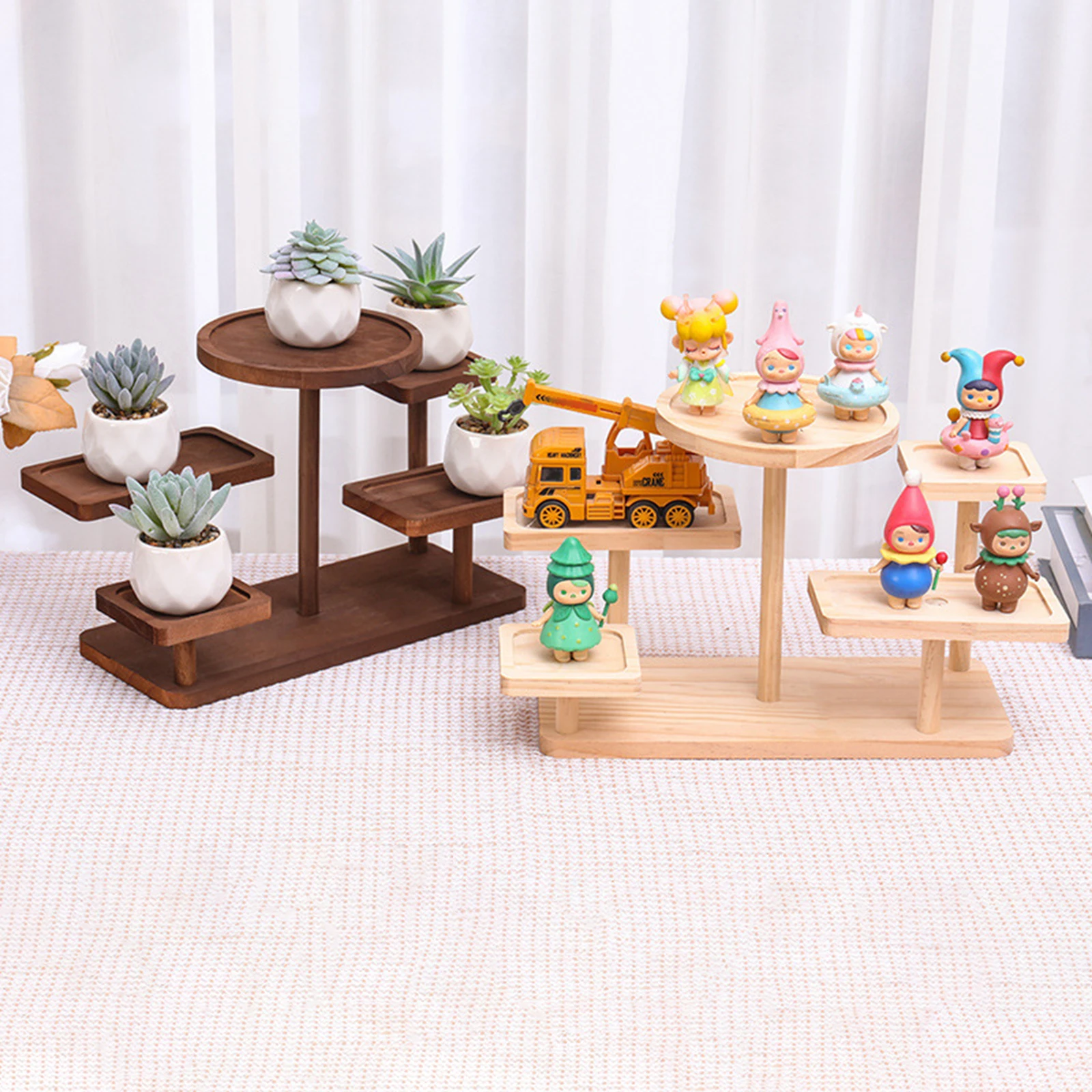 Wooden Display Rack Multi Layer Practical Display Stand Holder Tabletop Tiered Tray for Dolls  Collection Figure Makeup Cupcake