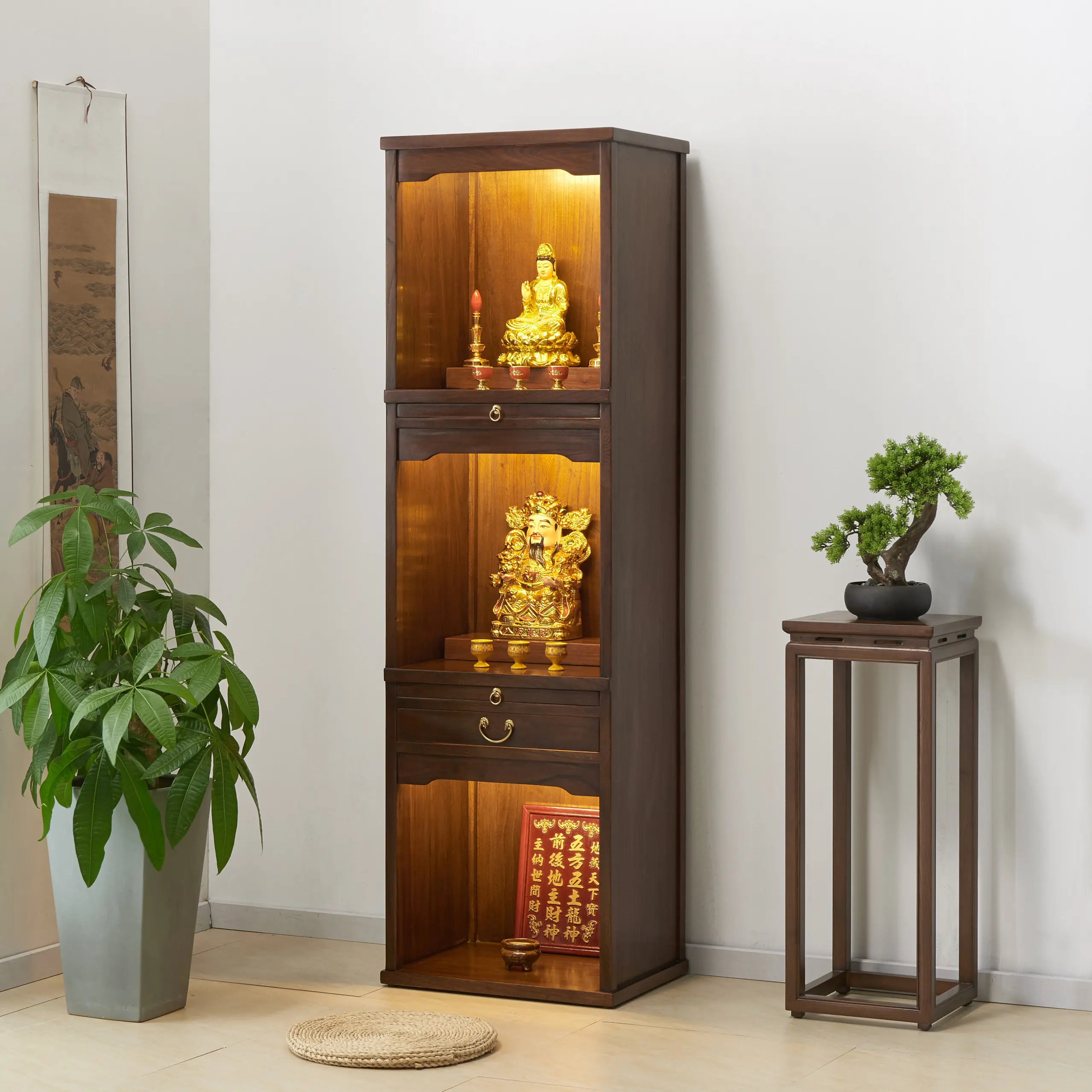CX Standing Cabinet Lucky Buddha Cabinet Shentai Household Chinese Solid Wood God of Wealth Guanyin Buddha Cabinet