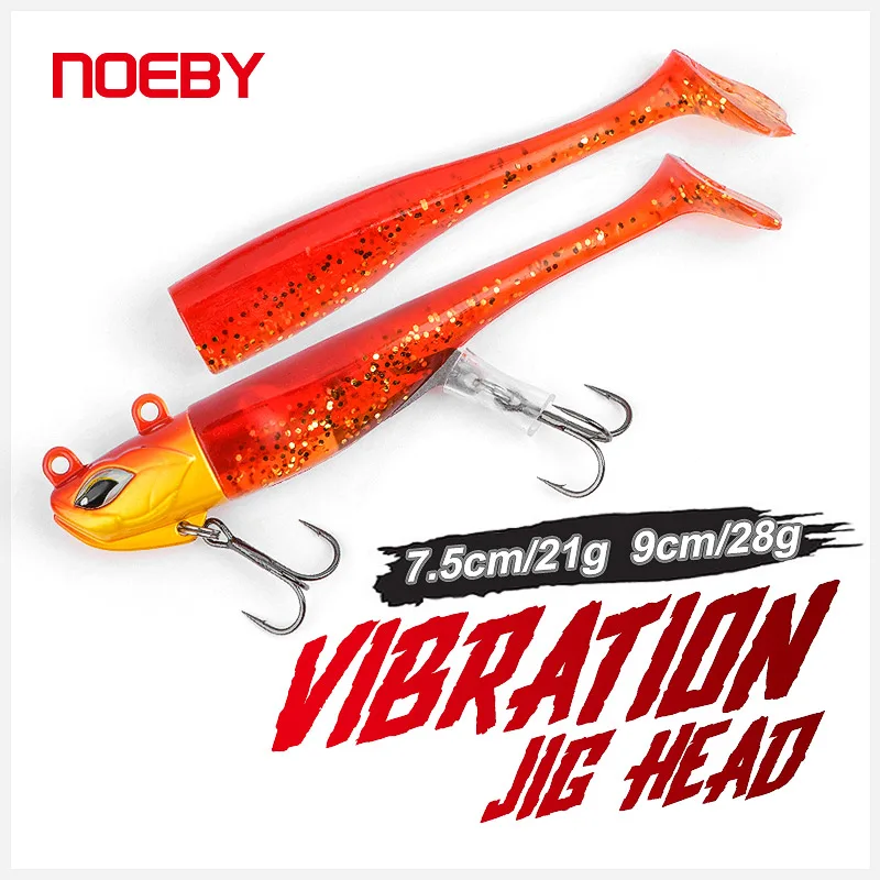 Noeby 7,5cm 21g 9cm 28g Vibrations-Jigkopf-Softköder-Set, Shad-Köderkörper, Weitwurf-T-Tail-Jigkopfhaken, Seebarsch- und Heilaberköder