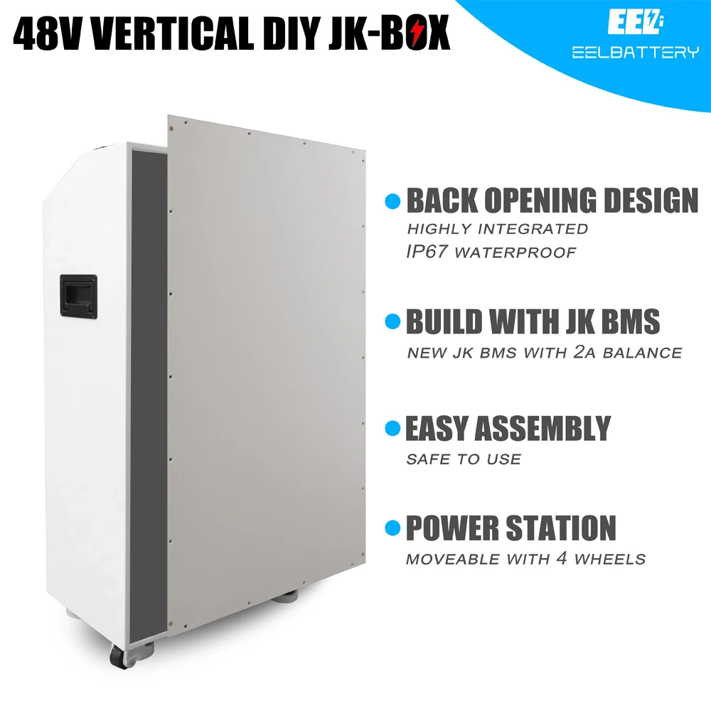 EEL Server Rack Battery LiFePO4 Box Kits 16S 48V Standing Vertical 280Ah Batteries Stackable Power Bank JK BMS 2A Active Balance