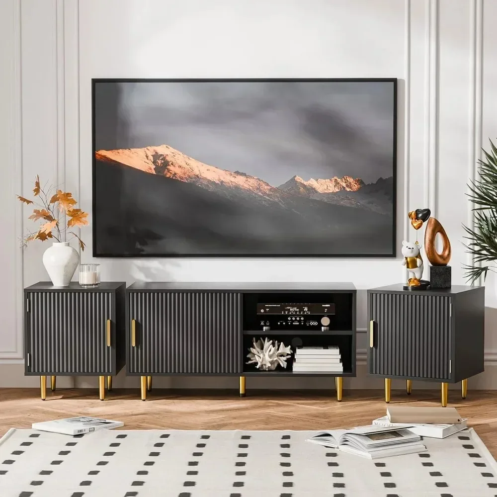 

75" Modern Recessed TV Stand, Holds TVs Up To 80", Mid-Century Entertainment Center with Storage and Open Shelves