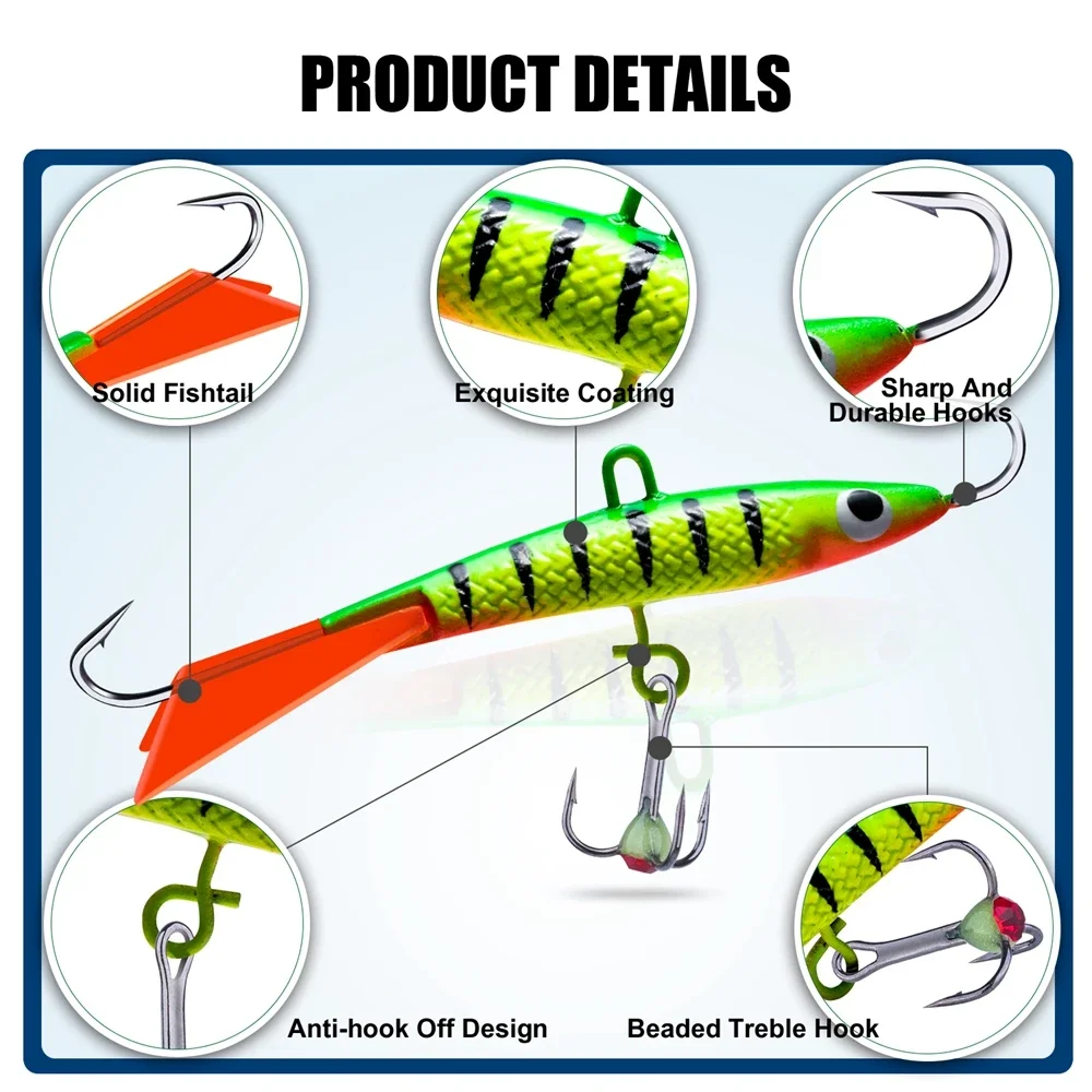 Goture 3pcs/set Winter Balanced Jig 7cm 15.7g Ice Fishing Lure #10 Hook Jigging Luminous Bait Minnow Balance for Winter Fishing