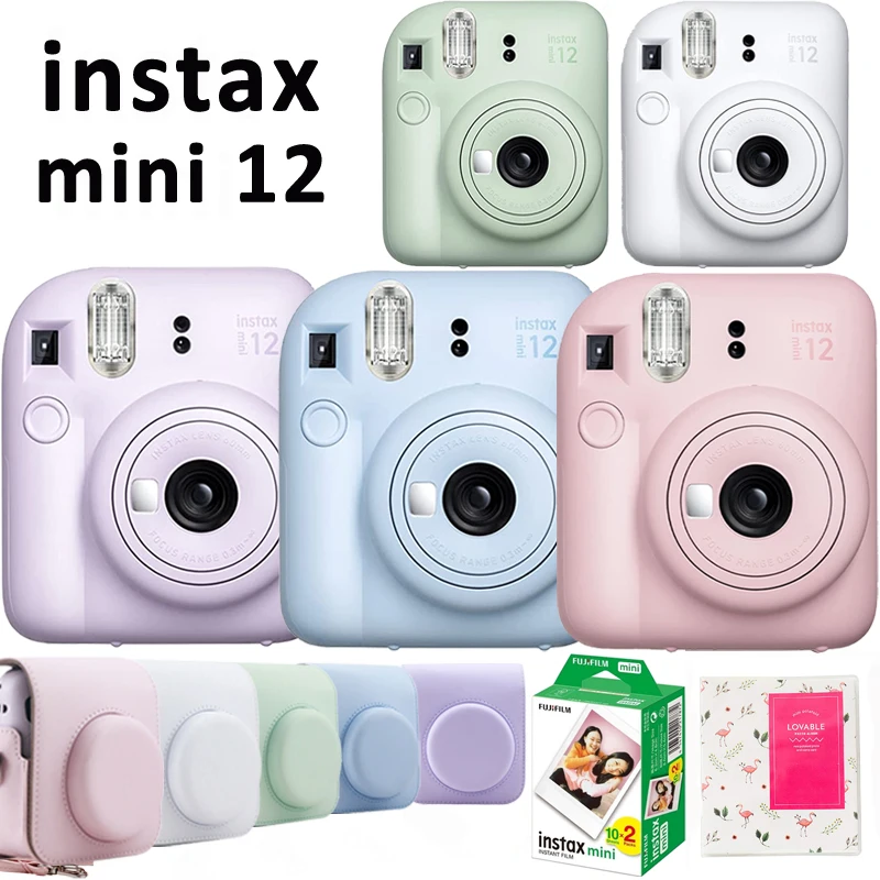 Fujifilm Instax Mini 12 Instant Camera Pink / Blue / Mint / White / Purple + 20 Sheets Instax Mini Film + Album + PU Leather Bag