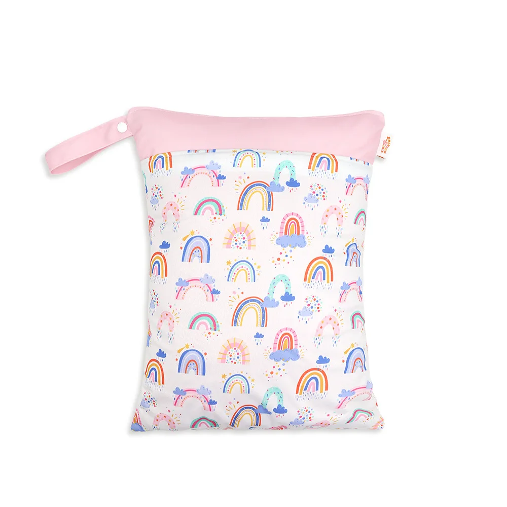

Baby Diaper Dry and Wet Bag with Two Zippers Large Capacity Waterproof Reusable Stroller Strap Mommy Bag Mom's Gift