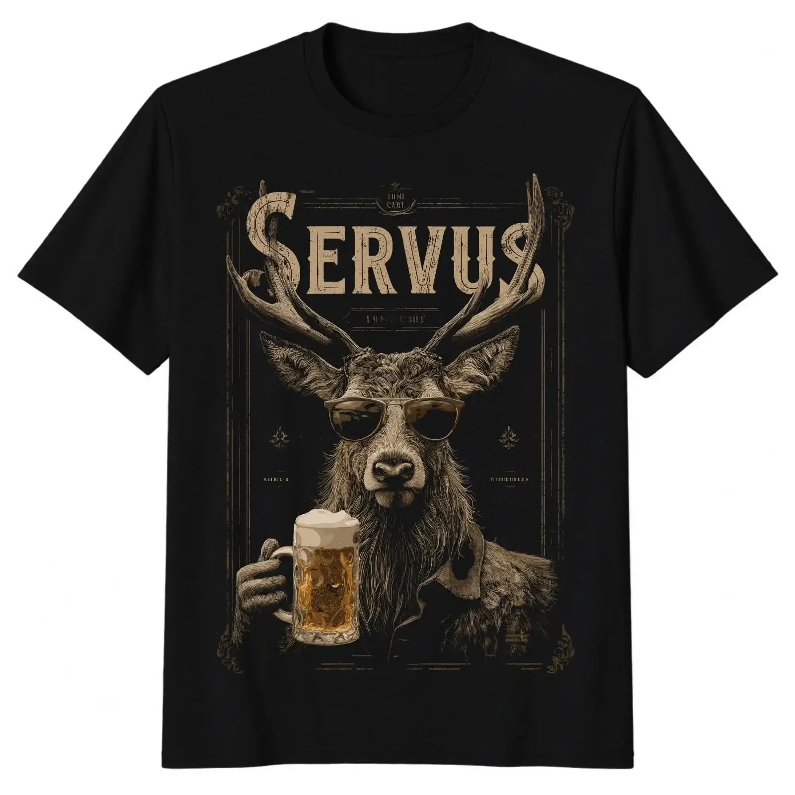 Servus Hirsch Beer Men's T Shirt Festival Bavaria Traditional Costume Folk Fun Image 1 of 2 vintage Washed graphic Stylish