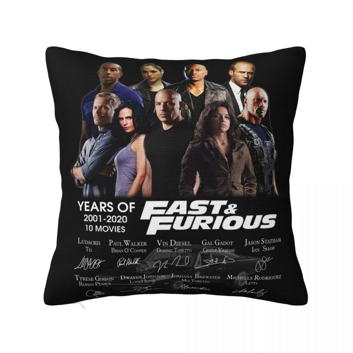 Fast Furious Years Of 2001 2020 10 Movies Signature Men Women Black Pure Funny Pillow Case