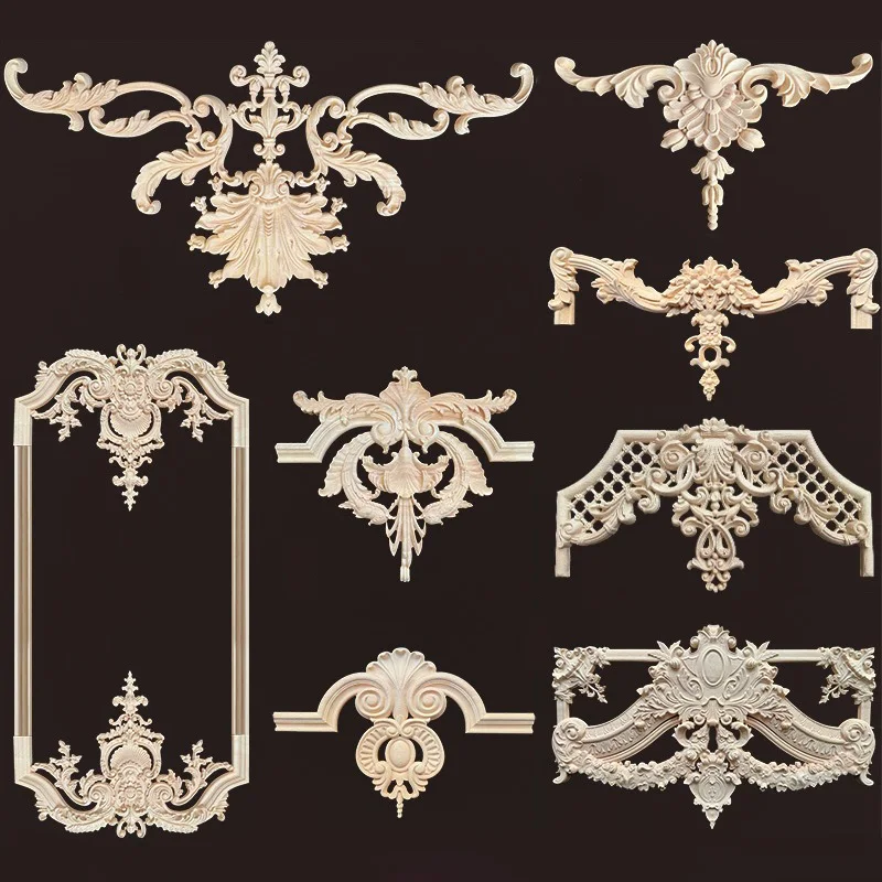 

French Style Wood Carving Decal Onlay Luxury Dollhouse Wall Decor Appliques DIY Wedding Themed Miniature Room Decoration Craft