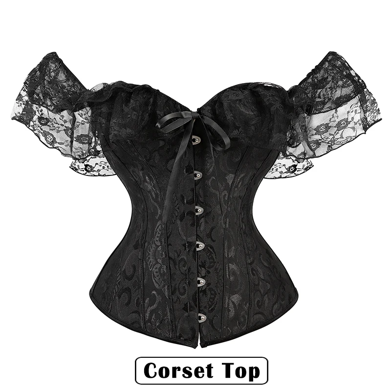 Ensemble Corset Top et Jupe pour Femme, Style Steampunk, Vêtements Gothiques, Corsage de ix, Corselet Noir, Performance, Bustier Vintage, Jupes en Maille