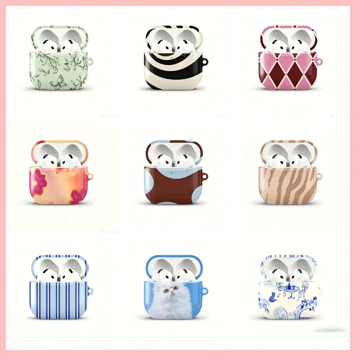 Capa Protetora Brilhante HD de PC Rígido à Prova de Choque Blue Sky Stripes BUGRs para AirPods 1 2 3 Pro Pro2 com Gancho de Metal