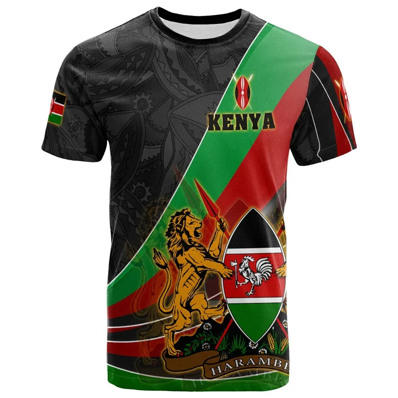 3D Kenya National IndependenceDay Printed T Shirt The Republic-of Kenya Emblem Falg Graphic Short Sleeves Vintage Tee Shirts Top