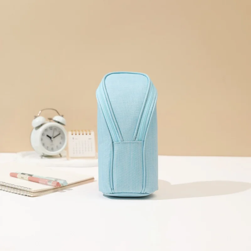 Creative Standing Pencil Case Cute Large Capacity High School Students Stationery Bag Simple Solid Zipper Cosmetics Bag Kid Gift - Image 3
