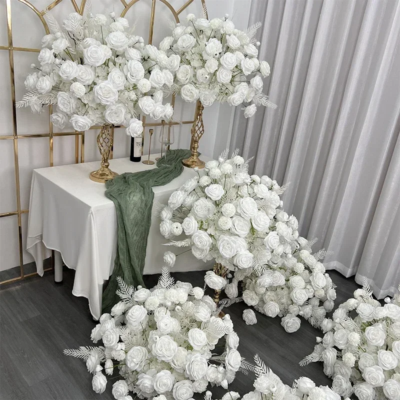 النباتات الخضراء كرة زهرية اصطناعية الورد الأبيض ترتيب الخضرة الزفاف الديكور الجدول محور كرة زهرية الطريق الرائدة #2