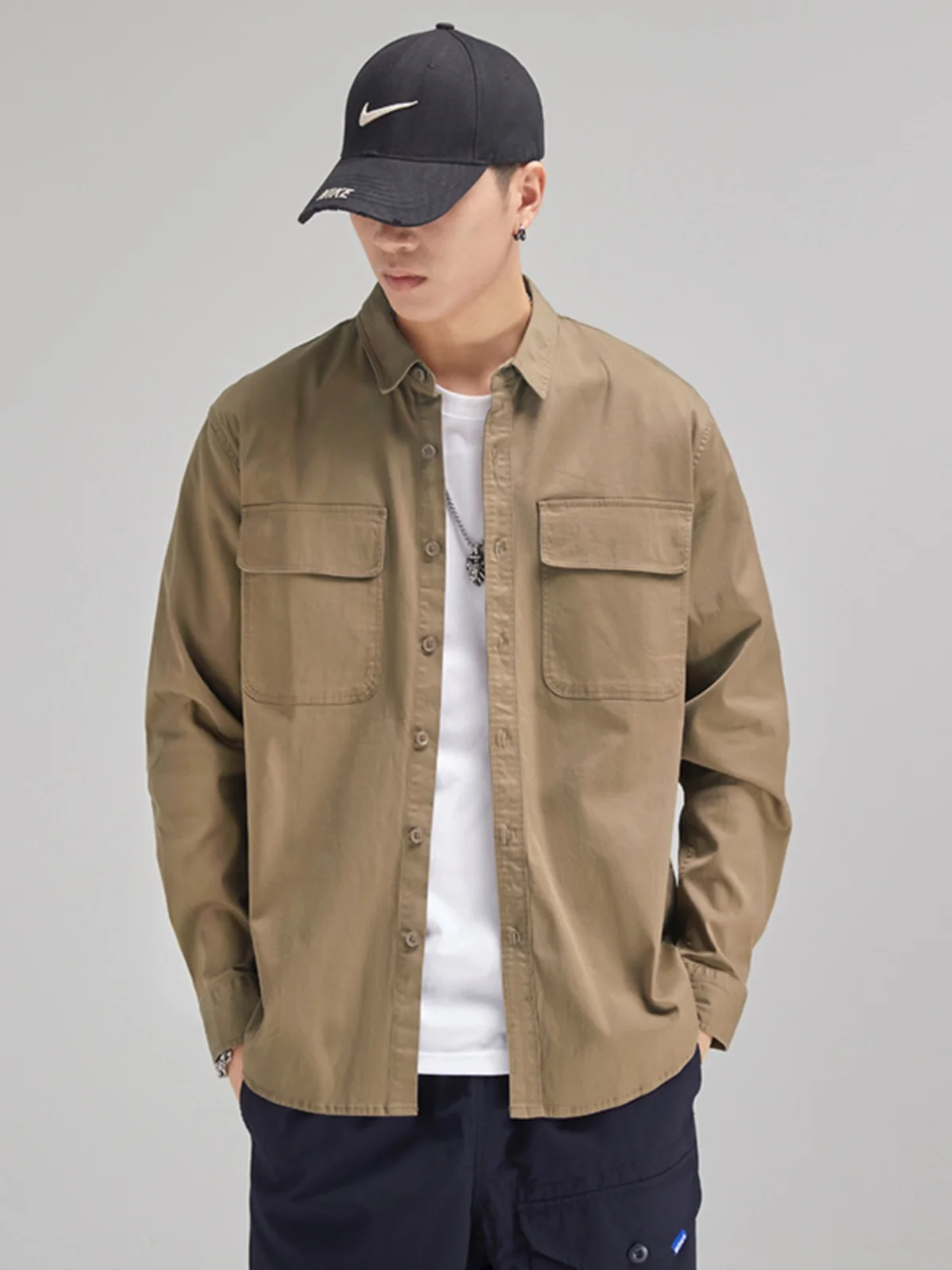 

American Sle Heavyweight Work irt Men's Long Sve Loose Spring Autumn Outdoor Casual irt Color Jaet