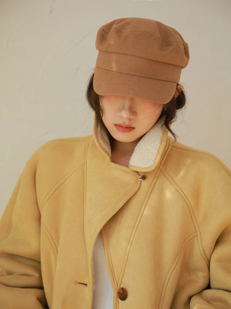 

Ohmyloli Suede Lamb Fur Inteated Jaet Loose Fit Two-Way Collar oulder Insert Design Milk Camel Color Vintage Feel Outer...