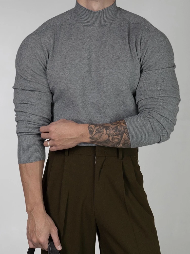 Primas الرجال طويلة Sve محبوك سترة f عالية الياقة الخريف الشتاء Sle عادية Faion القطن مزيج ملابس داخلية قاعدة irt #3