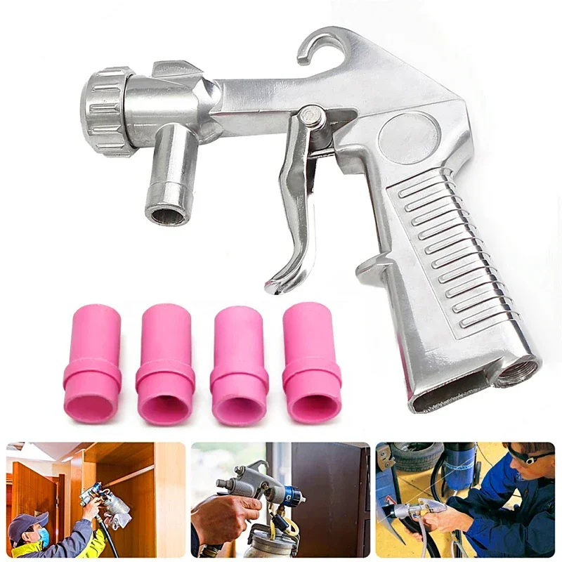 Air Brush Spray Gun 7Pcs Abrasive Air Sand Blasting Gun Kit Sandblasting Machine Nozzle Tube Rust Remove for Sandblast Cabinets