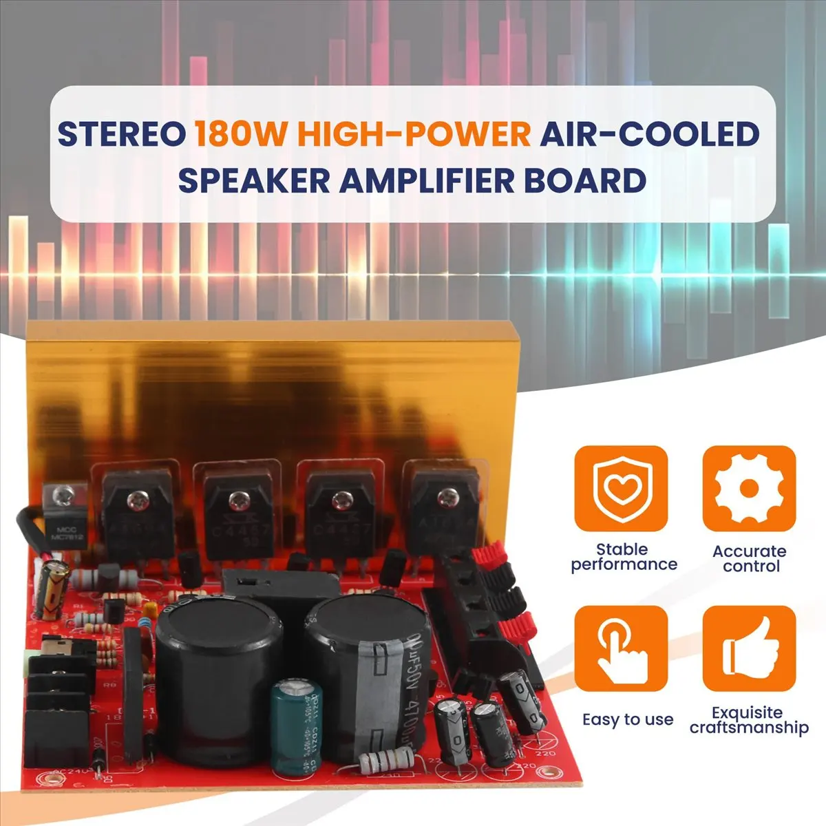 A49T Power Amplifier Audio Board 180W+180W 2.0 Channel FET Speaker Amplifier Sound Preamplifier Dual AC18V-26V with Fan