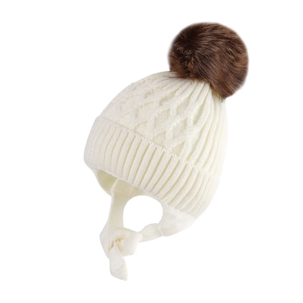 

Cute Windproof Warm Hat with Ties Thickened Ear Protection Cap Fleece-lined Coldproof Toddler Knitted Hat Winter Boys Girls
