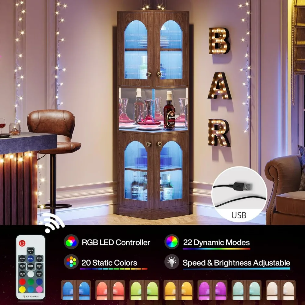 Corner Bar Cabinet with LED Light, 78.7