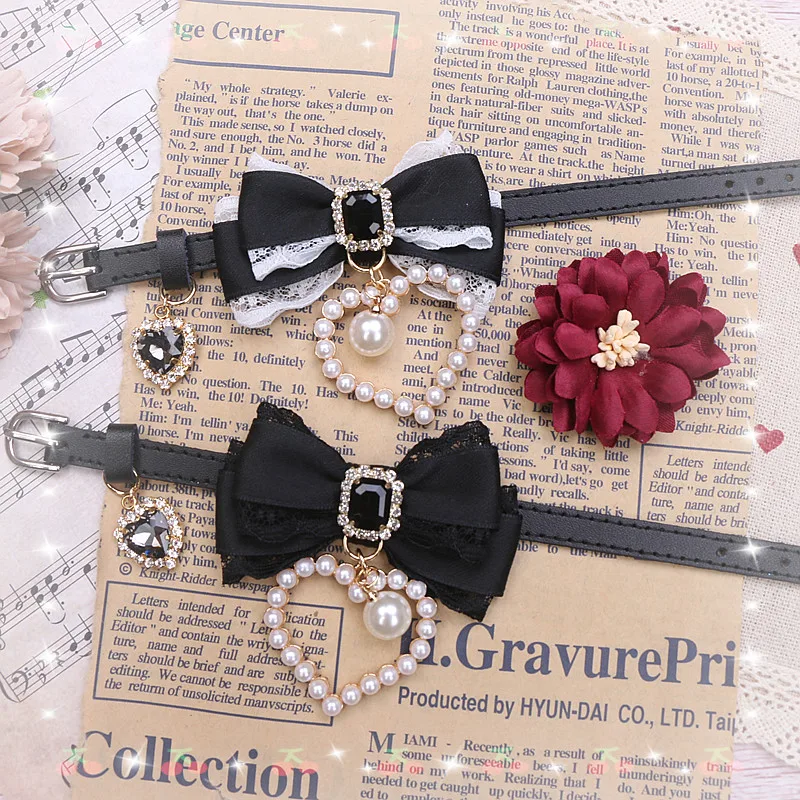 Beaded Leather Bracelet Japanese Style Girl Sweet Cute Pearl Heart Bow Rhinestone Bracelet for Women Bracelet for Women