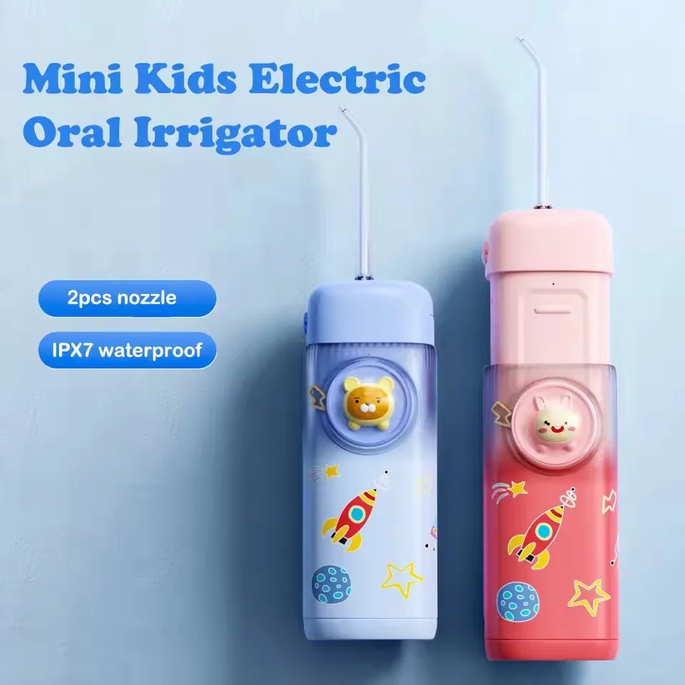 Mini Electric Oral Irrigator Kids Water Flosser Cordless Teeth Cleaning Gums Braces Care Rechargeable with 4 Tips 2 Modes