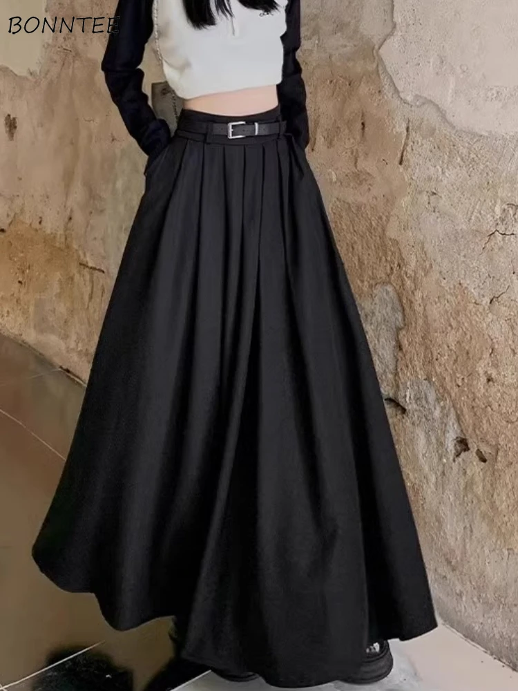 Midi Pleated Skirt Women Solid Cleanfit Maillard Korean Fashion Loose Casual Cleanfit High Waist Faldas Vintage Aesthetic Ins