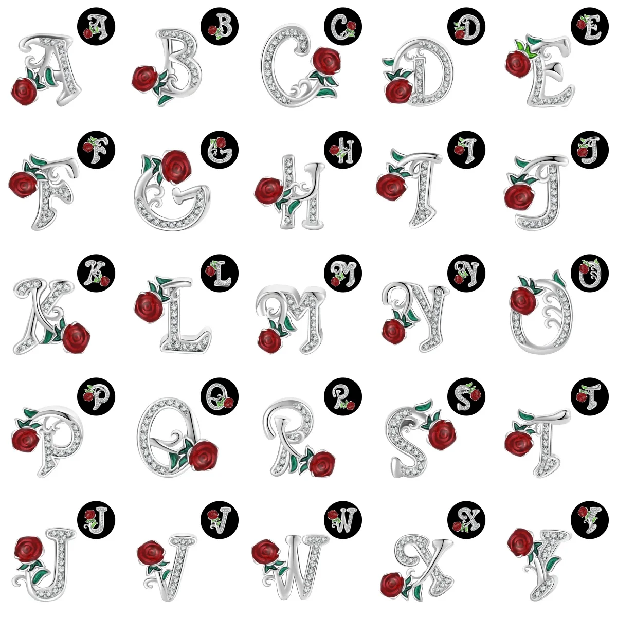 

Новый 925 серебро 26 алфавит роза английские буквы сверкающий циркон Шарм подходит оригинальный браслет из бисера женский DIY ювелирные изделия подарок кулон