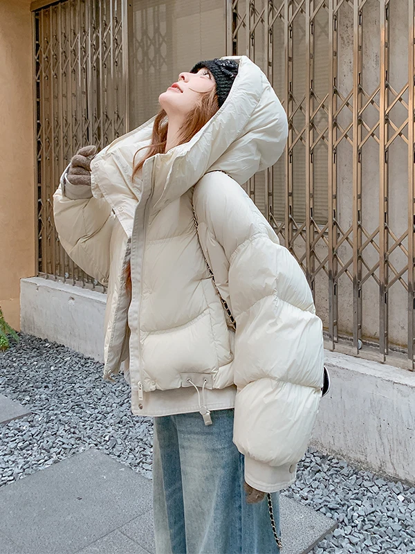 Manteau d'hiver chaud pour femme en duvet blanc 90% Sle Du down Jaet, coupe droite décontractée, long, blanc