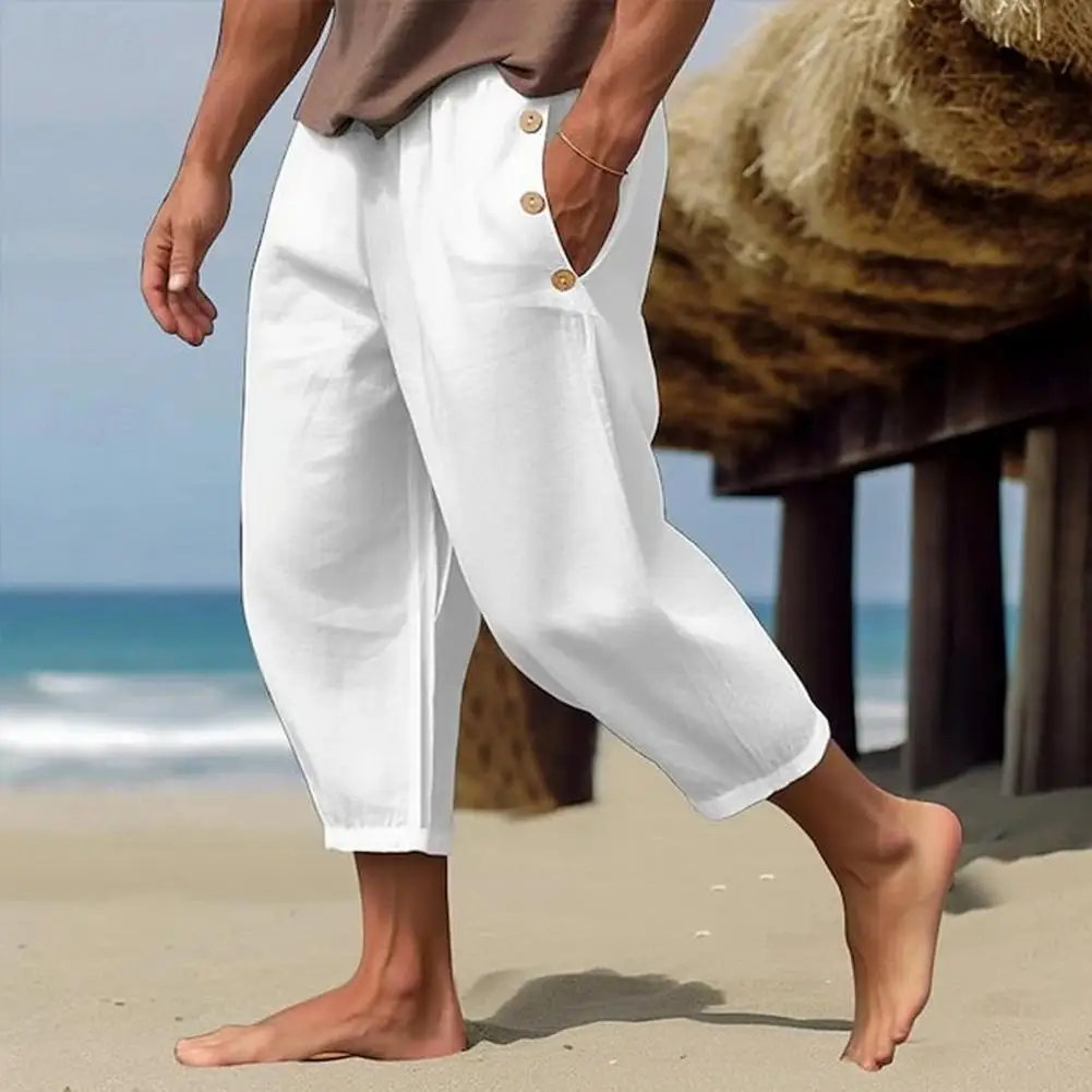 

Men Bottoms Quick-drying Men's Cropped Sweatpants with Side Pockets Drawstring Waist for Gym Training Beach Activities Solid