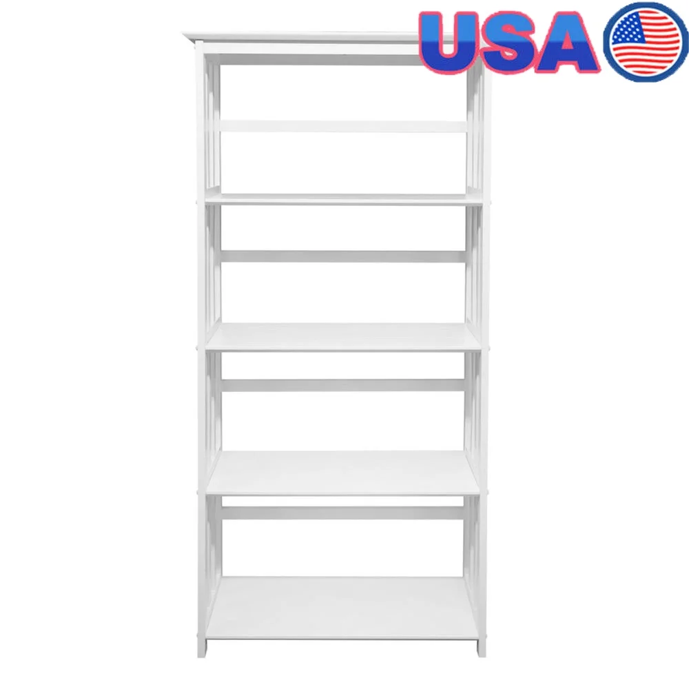 

Mission Style 5-Shelf Bookcase Solid Wood Storage Unit Office Kids Room Traditional Design Easy Assembly