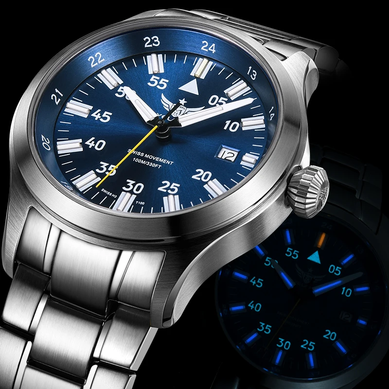 YELANG New Pilot H3 T100 Self Luminous Quartz Watches Waterproof 100m Sapphire Mirror Men\'s Watch Military Sports Watch V1021SS
