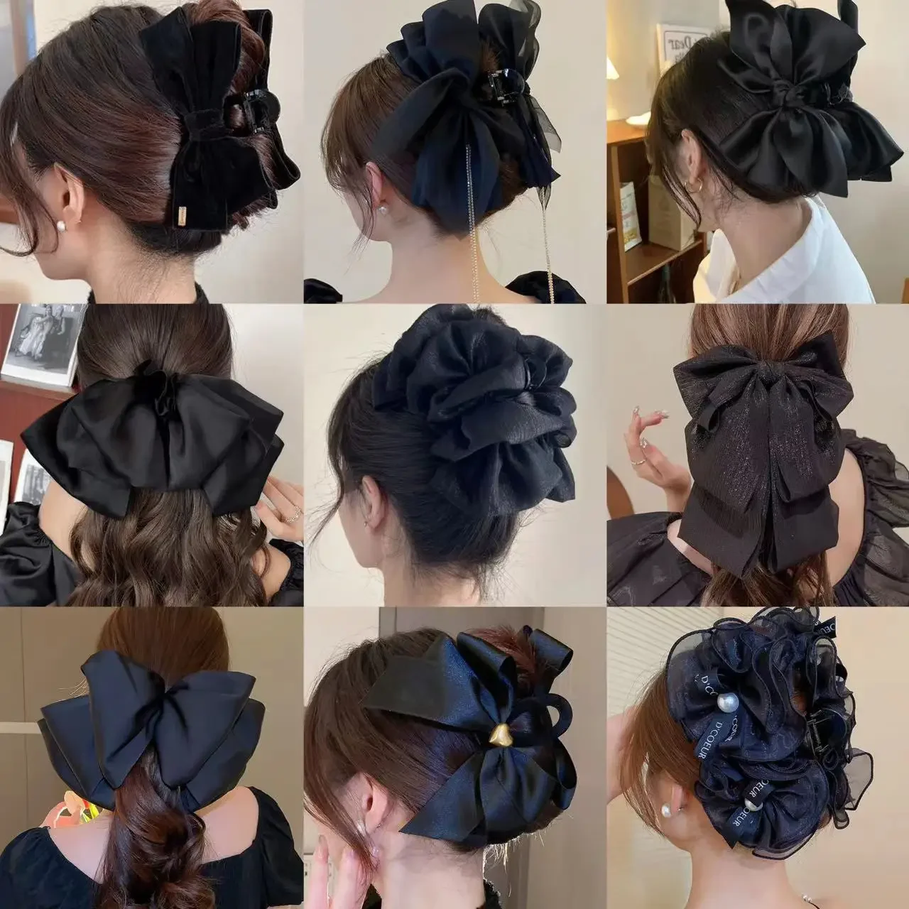 

Fashion Tulle Big Bow Hair Clips Headdress Sweet Black Bowknot Claws Clip Classic Ponytail Claw Clip Hair Accessories For Women