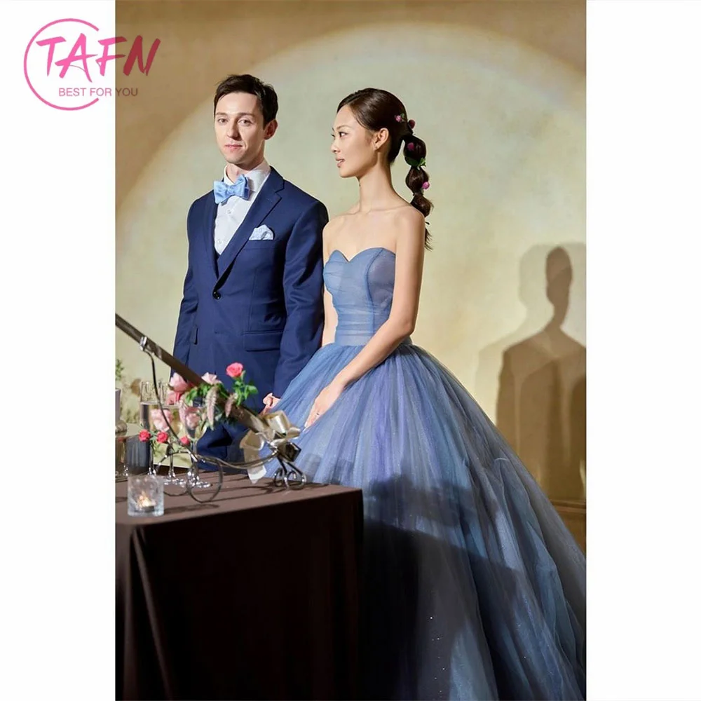 

TAFN Elegant Princess Wedding Dresses Photo Shoot Strapless Sweetheart Collar Korea Bridal Gown Sweep Train Tulle Evening Dress