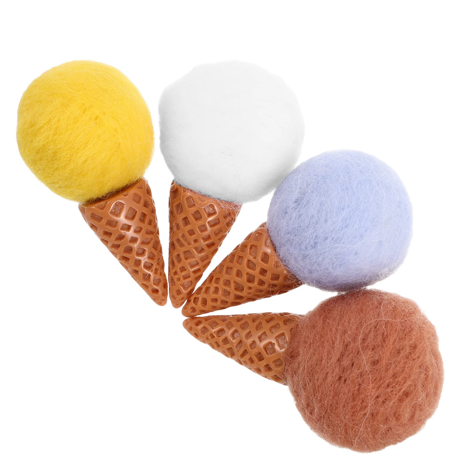 กรวยไอศกรีมทำจากผ้าขนสัตว์ 4 ชิ้น สีสันสดใส สำหรับงานประดิษฐ์ ตกแต่งช่อดอกไม้ พวงหรีด งานปาร์ตี้ และถ่ายภาพเด็ก