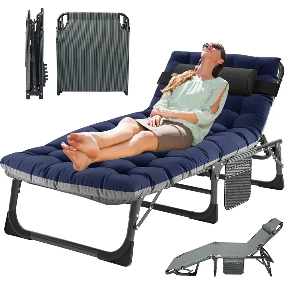 Folding Lounge Chair 5-Position, Folding Cot, Portable Outdoor Folding Chaise Lounge Chair for Sun Tanning