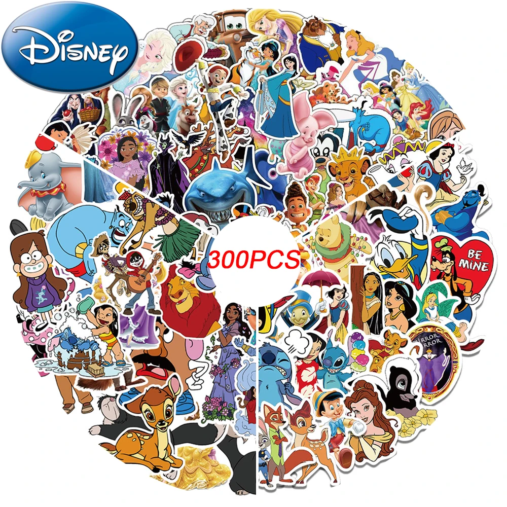 

50/100/200/300pcs Disney Anime Series Stickers Cute Stitch Princess Mickey Cartoon Decals Stationery Suitcase Phone Sticker Toy