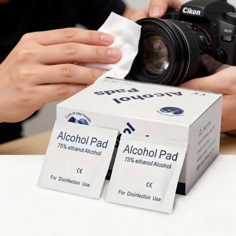 Disposable 75% Alcohol Cleaning Wipes for Camera Lenses, 100pcs Individually Packaged Non-Woven Fabric Material Cleaning Without
