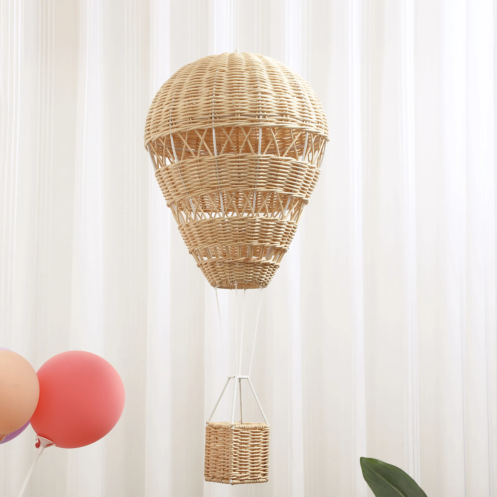 

Rattan Woven Hot Air Balloon Home Decor Pendant Wall mounted Khaki Craftsmanship Long Term Kids Bedroom Living Photo