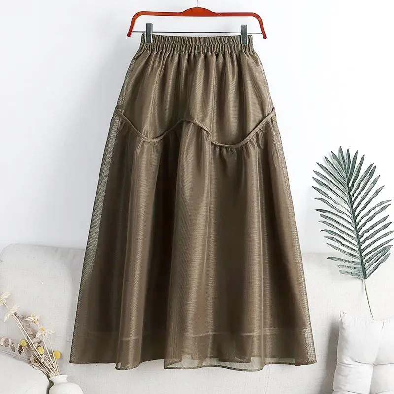 

Elegant Fashion High-End Temperament Gauze Long Skirts for Women Fashion 2023 High Waist Elastic Waist Chic A-line Skirt 2023